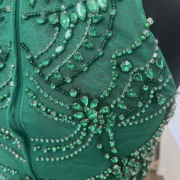Sherri Hill Green Dress Train Cut Out Formal Prom Pageant Size 2 Small - Picture 7 of 10